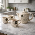 Chai Dosti Ceramic Tea Set - 9 Pieces (6 Cups, 2 Serving Plates, 1 Kettle/Teapot) | Modern Speckled Design | Ideal for Gifting & Home Decor - Image 2