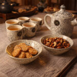 Chai Dosti Ceramic Tea Set - 9 Pieces (6 Cups, 2 Serving Plates, 1 Kettle/Teapot) | Modern Speckled Design | Ideal for Gifting & Home Decor - Image 3