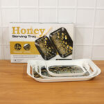 Honey Serving Tray Set – Elegant Golden Leaf Design with Handles (Dishwasher Safe, Durable Material) - Image 2