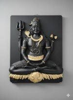 Lord Shiva Wall Frame – 22cm × 17cm Black & Gold Meditative Sculpture