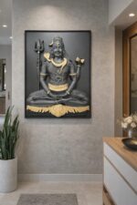Lord Shiva Wall Frame – 22cm × 17cm Black & Gold Meditative Sculpture - Image 3