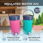 Crystal 3000ml Double Wall Insulated Water Jug with Tap | BPA-Free Leak-Proof Ice Pail Storage Tank | Portable Cold Water Dispenser with Handle for Home, Office & Travel - Image 2